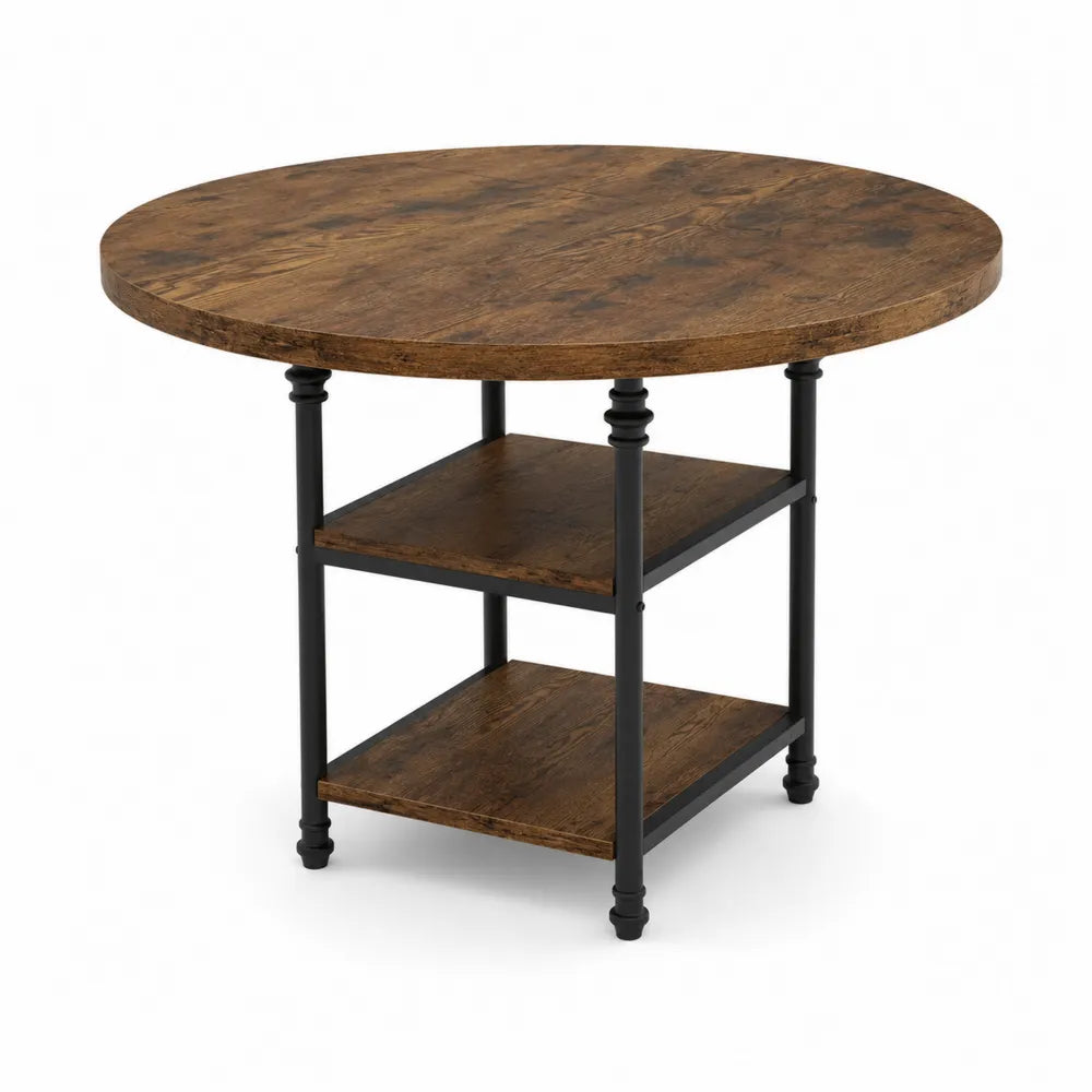 Table ronde en bois d'orme et m¨¦tal 90