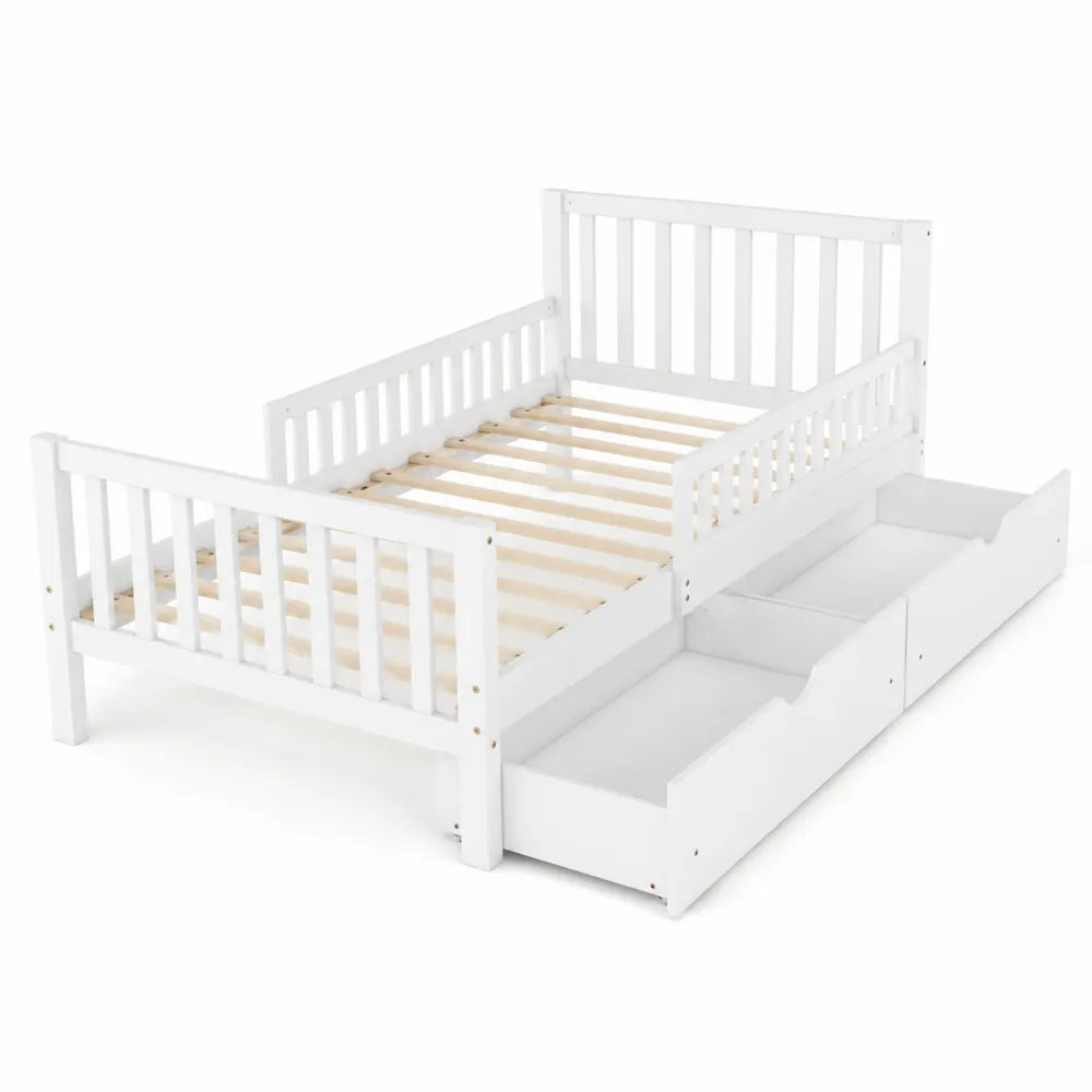 Lit Enfant en Bois Blanc avec Tiroirs 140x70