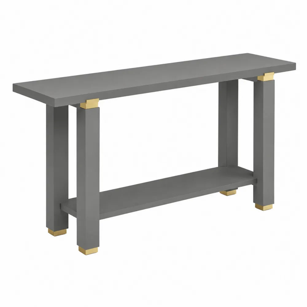 Table console rectangulaire en MDF gris avec d¨¦tails dor¨¦s 120x30x75