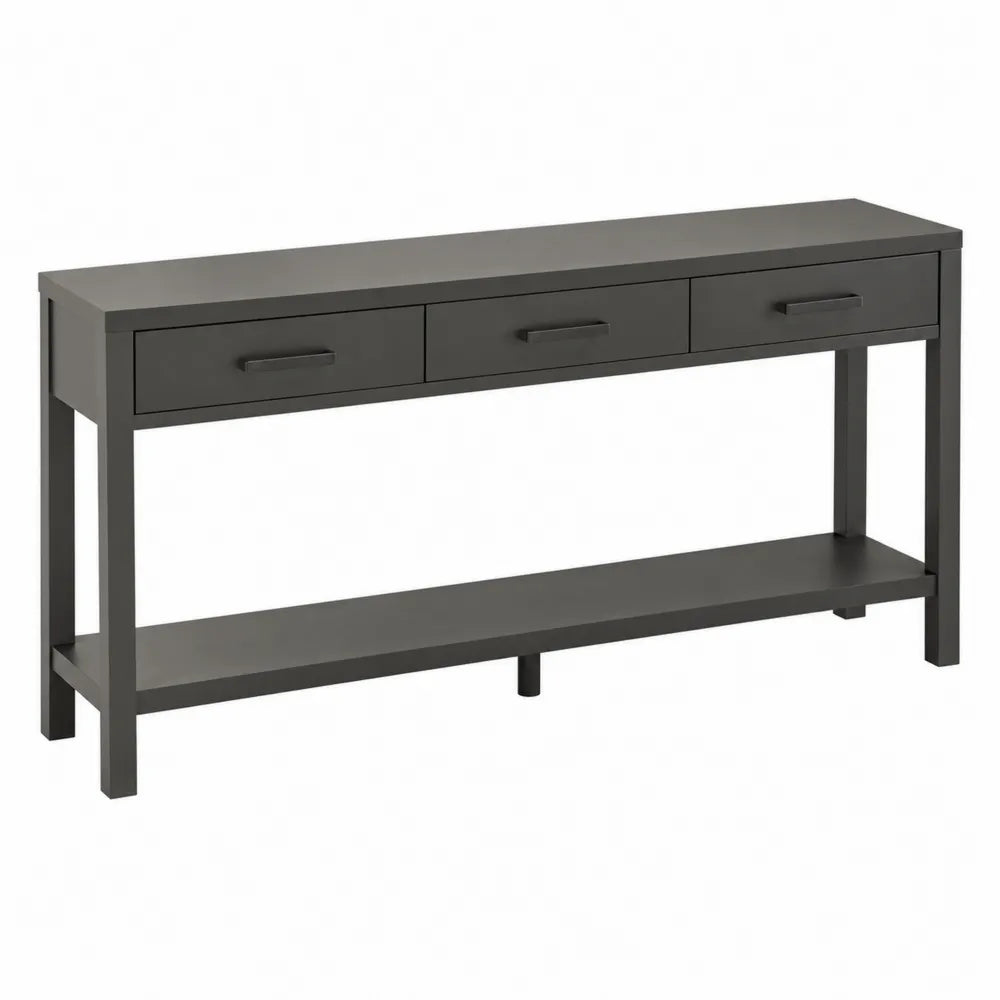 Table console en MDF noir avec 3 tiroirs et ¨¦tag¨¨re 120x30x80