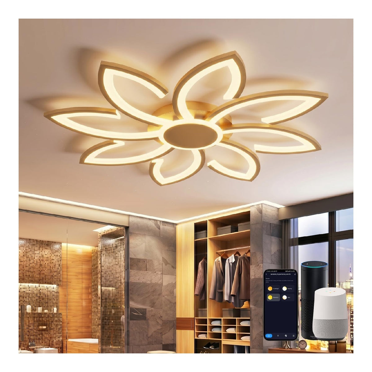 Lustre Blanc et Ambre aux lignes epurees avec eclairage confortable 98W 6500K