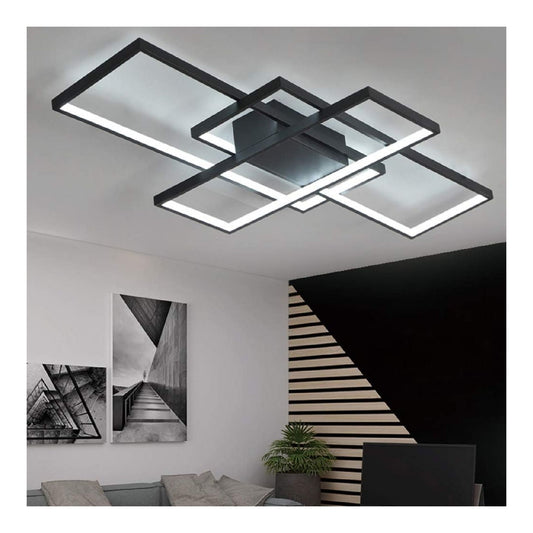 Suspension Noir et Blanc aux lignes epurees avec eclairage confortable 80 W