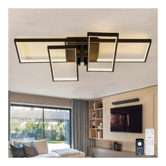 Luminaire Noir et Ambre a silhouette graphique de type suspension 3000K