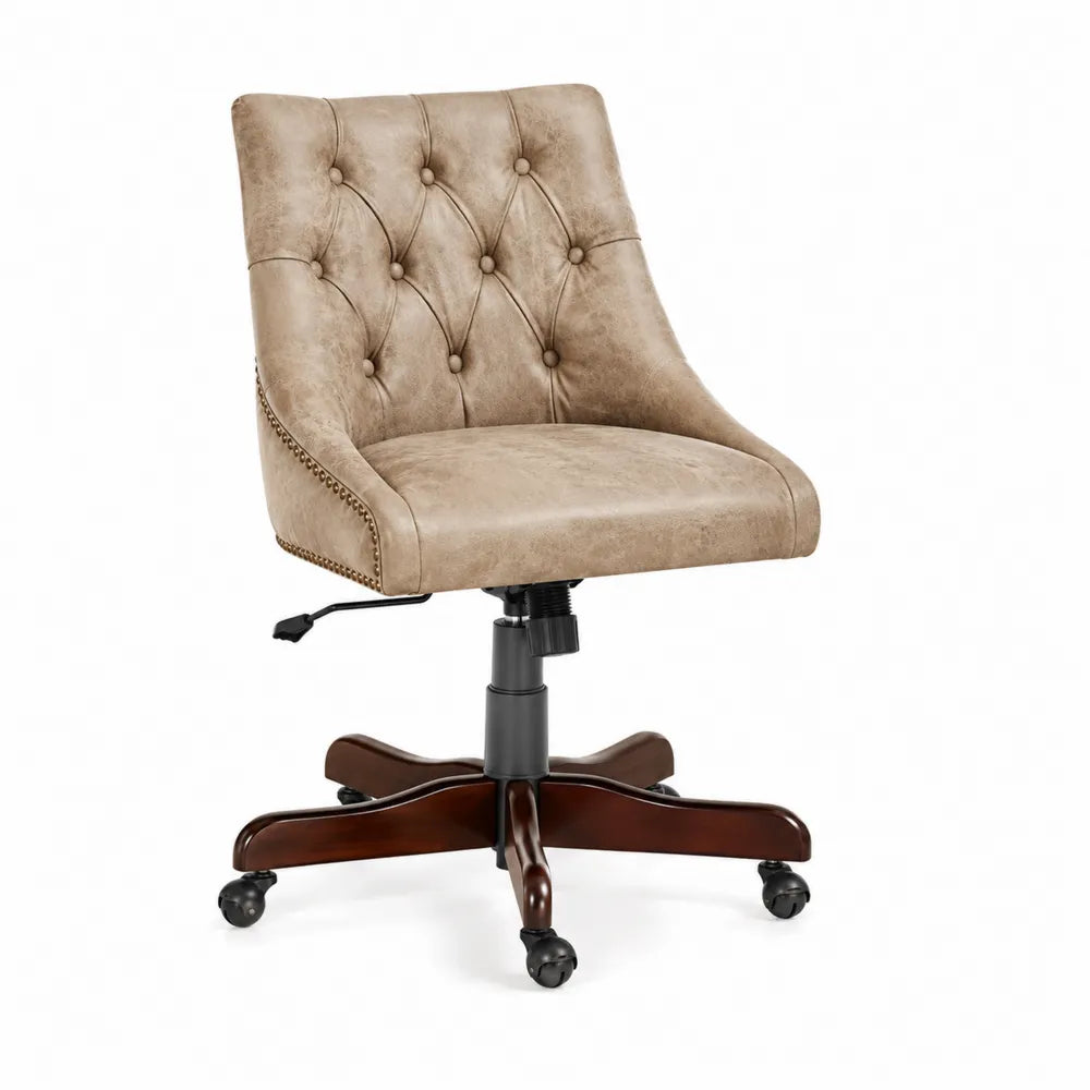 Chaise de bureau en cuir synth¨¦tique r¨¦glable avec base en bois et