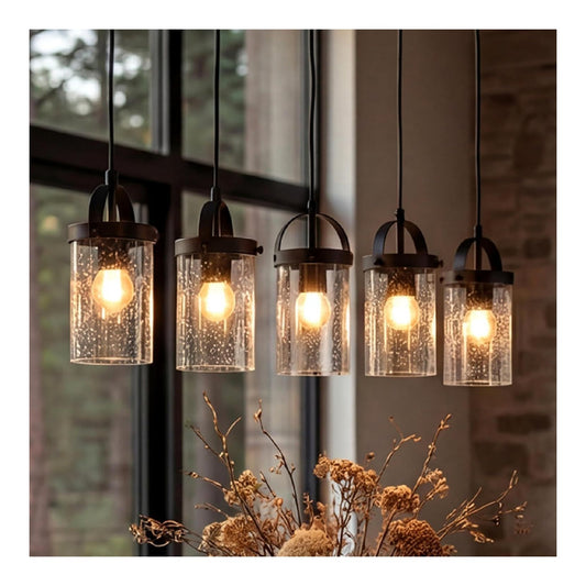 Luminaire Noir et Vert a silhouette graphique de type suspension E27