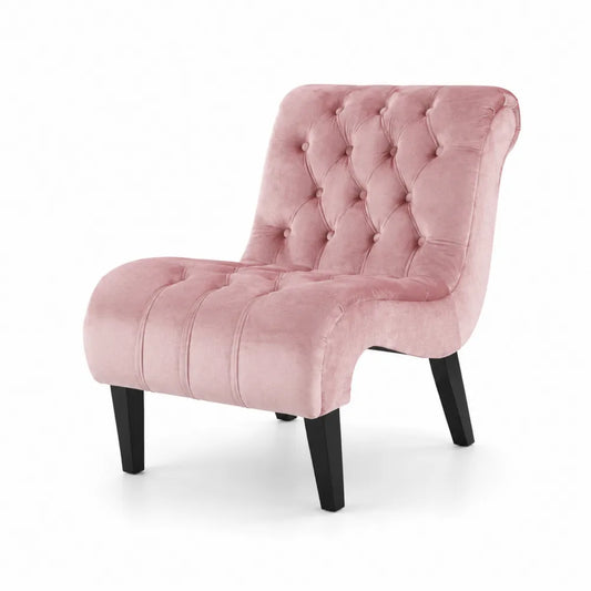 Chaise de salon en velours rose avec pieds en
