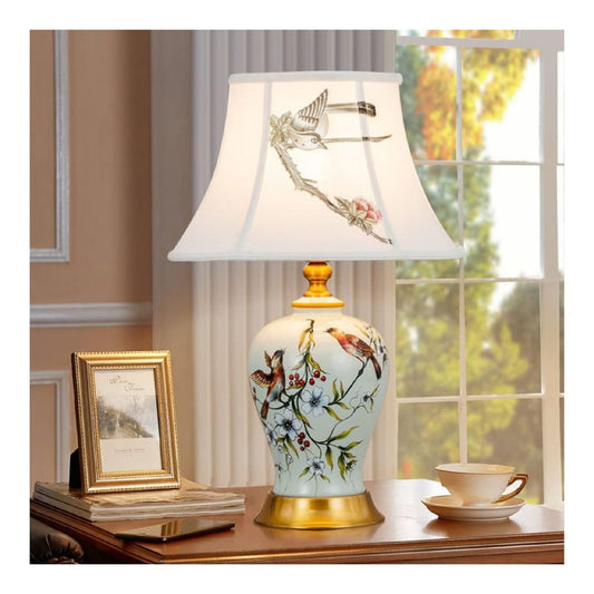 Lampe de table Blanc et Bronze aux lignes epurees avec eclairage confortable 40 W E27