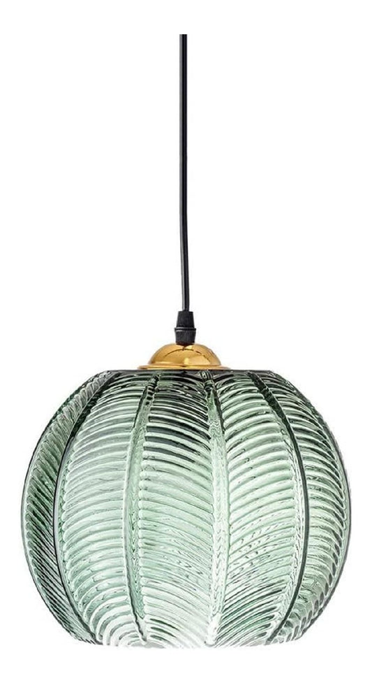Luminaire Ambre et Vert a silhouette graphique de type suspension E27