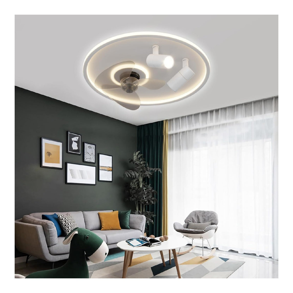 Plafonnier Noir et Blanc aux lignes epurees avec eclairage confortable QD-2157