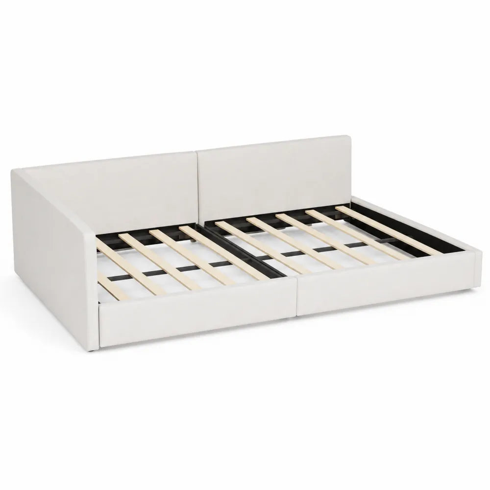 Lit plateforme en bois et tissu 215 x 155