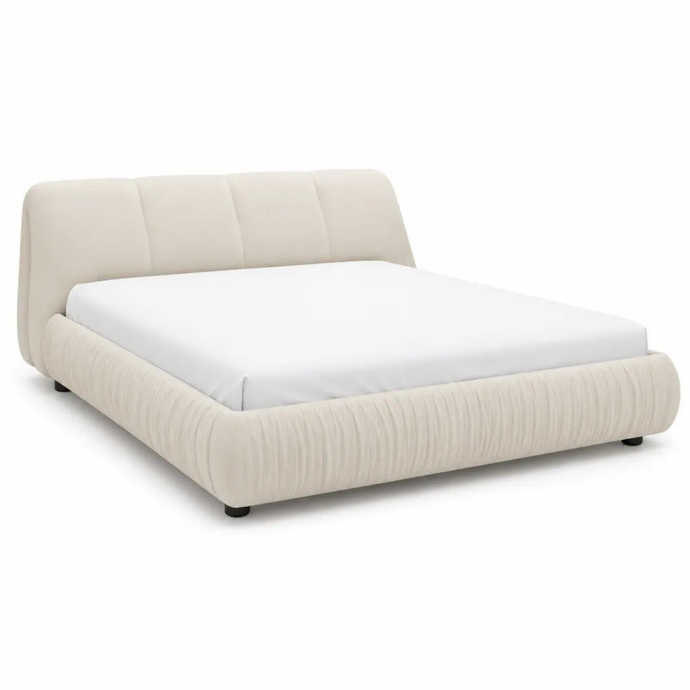 Lit double en bois et polyester beige 160x200