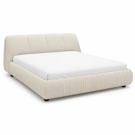 Lit double en bois et polyester beige 160x200