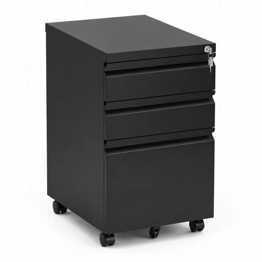 Caisson de bureau en m¨¦tal noir ¨¤ roulettes avec serrure et 3