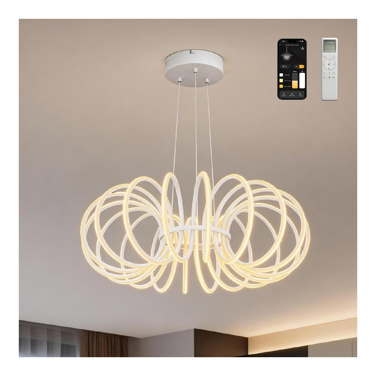 Luminaire Blanc et Ambre a silhouette graphique de type suspension 120W 3000K