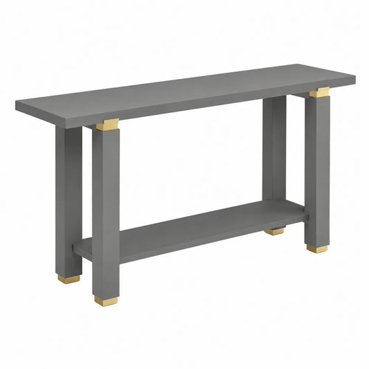 Table console rectangulaire en MDF gris avec d¨¦tails dor¨¦s 120x30x75
