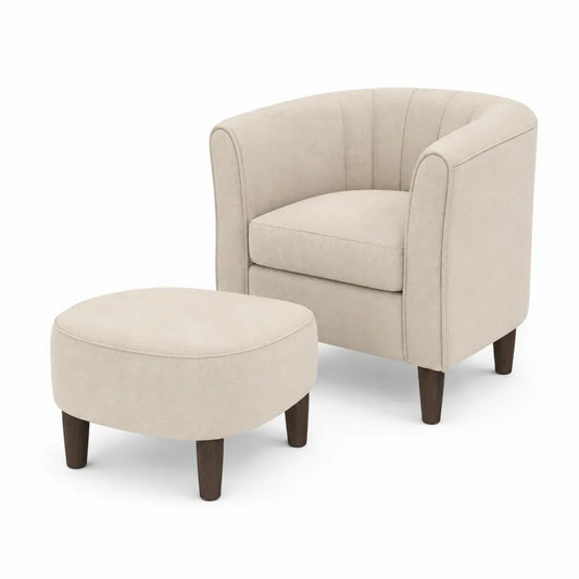 Fauteuil en tissu avec repose-pieds beige et pieds en