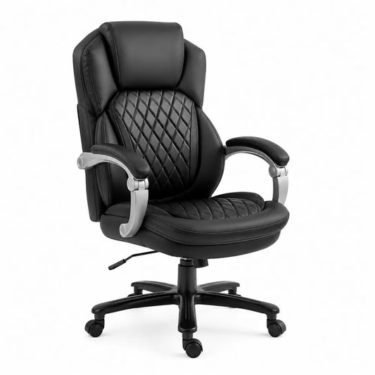 Chaise de bureau en similicuir noir avec accoudoirs en
