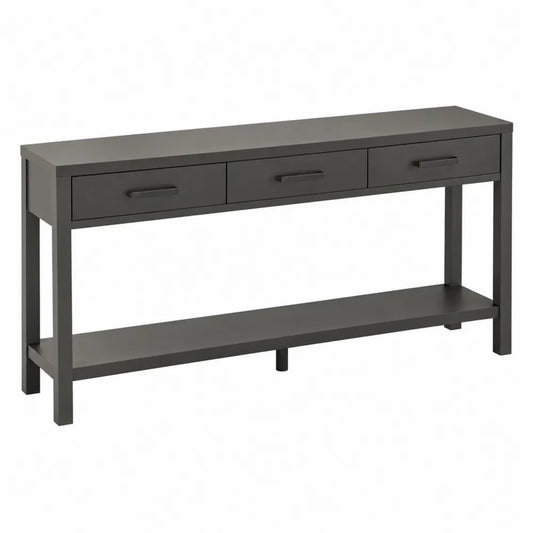 Table console en MDF noir avec 3 tiroirs et ¨¦tag¨¨re 120x30x80