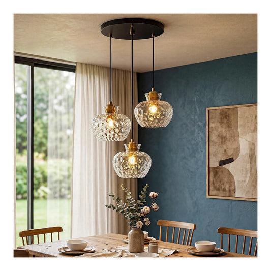 Suspension Noir et Ambre aux lignes epurees avec eclairage confortable 60W E27